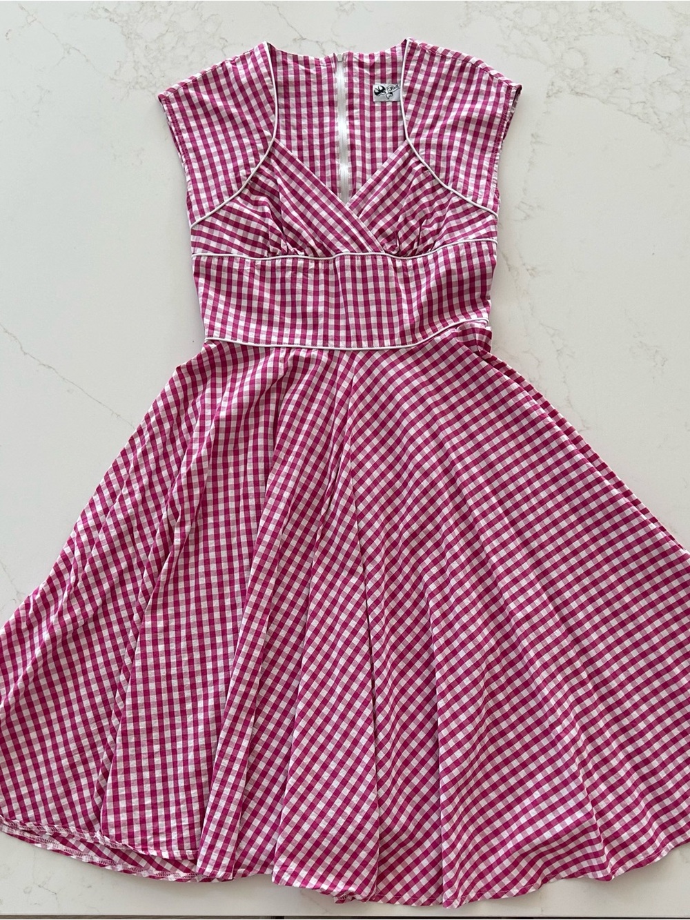 HELL BUNNY VIXEN Retro Pink White Gingham Check Fit & Flare Dress Size S